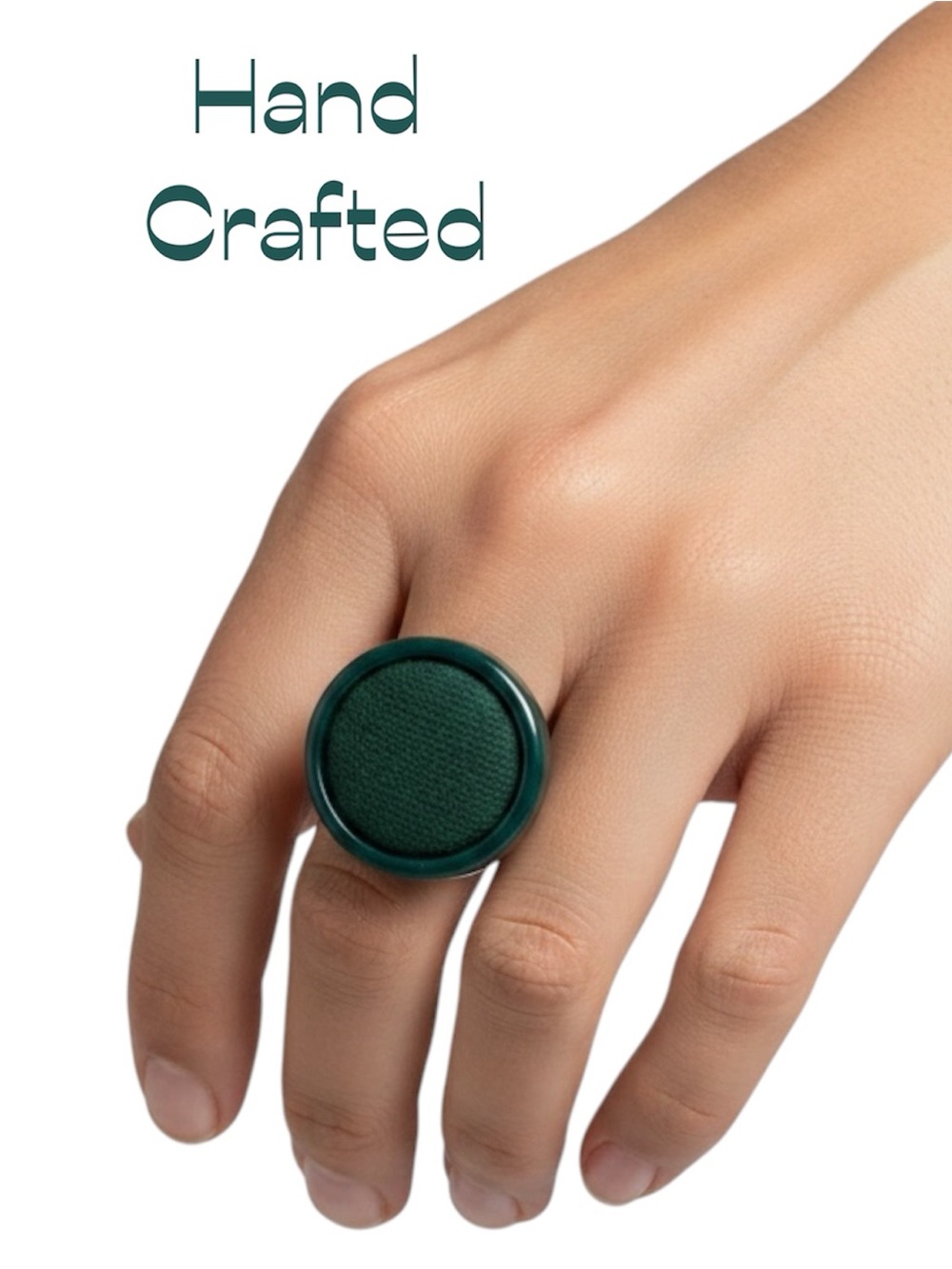 Hand Crafted Antique Green Fabric 1970s Button Repurposed Into Ring NWT OS